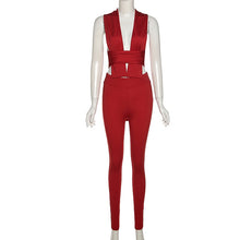 Load image into Gallery viewer, Two Piece Set Ribbon H-Shape Bandage Top+Solid Sheath Pants