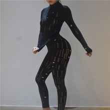 Load image into Gallery viewer, Two Piece Set Hollow Out Long Sleeve Turtleneck Top+Pants