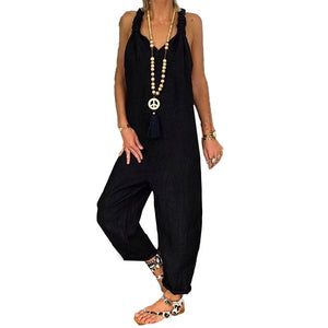 Bib Overall Sleeveless Backless Knotted Jumpsuit