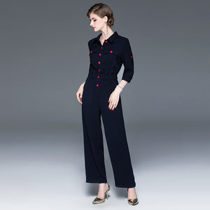 Lapel Cropped Sleeves Autumn Section Jumpsuit