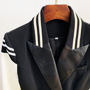 Stylish Blazer Varsity Jacket Leather Sleeve Patchwork