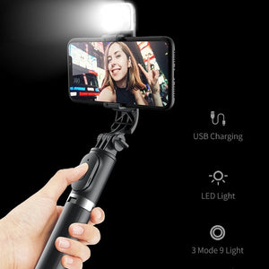 LED Wireless bluetooth selfie stick foldable mini tripod with shutter remote