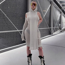 Load image into Gallery viewer, One Sleeve Hooded Knit Asymmetric Midi Dresses