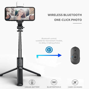 LED Wireless bluetooth selfie stick foldable mini tripod with shutter remote