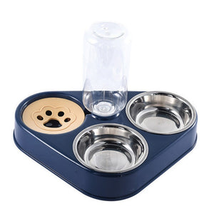 500ML Pet Stainless Steel Double 3 Bowl with water bottle