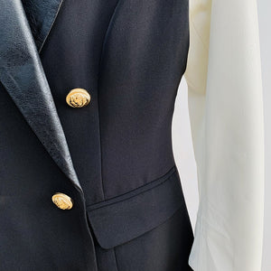 Stylish Blazer Varsity Jacket Leather Sleeve Patchwork