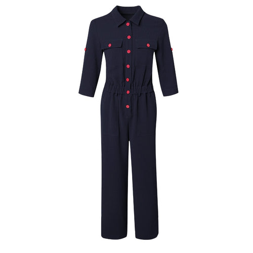 Lapel Cropped Sleeves Autumn Section Jumpsuit