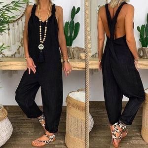 Bib Overall Sleeveless Backless Knotted Jumpsuit
