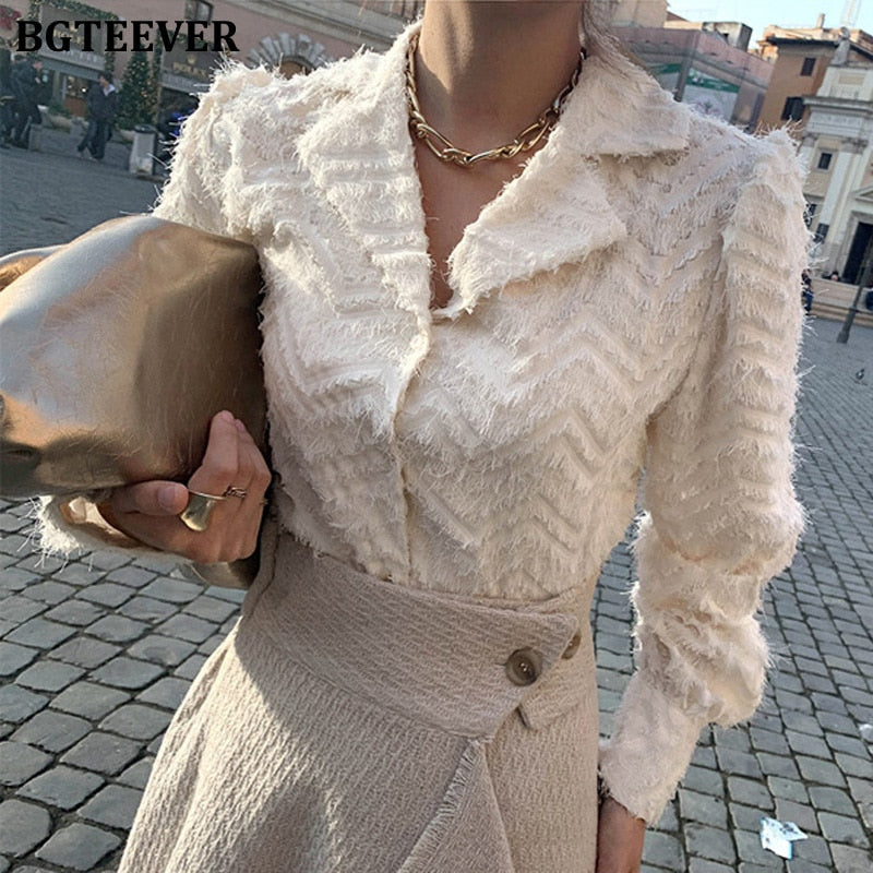 BGTEEVER Elegant Notched Collar Women Tassels Blouses