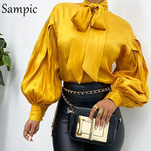 Load image into Gallery viewer, Sampic Vintage Satin Turtleneck Blouse