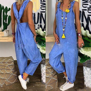 Bib Overall Sleeveless Backless Knotted Jumpsuit