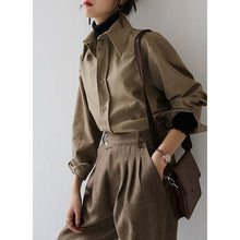 Load image into Gallery viewer, QOERLIN Coffee Blouse Loose Long Sleeve