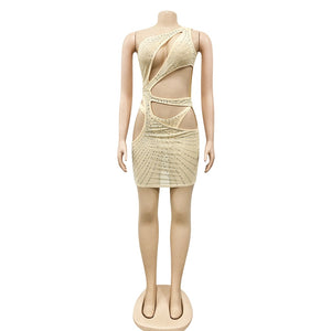 Sexy  Sequined Crystal Mesh Mini Dress