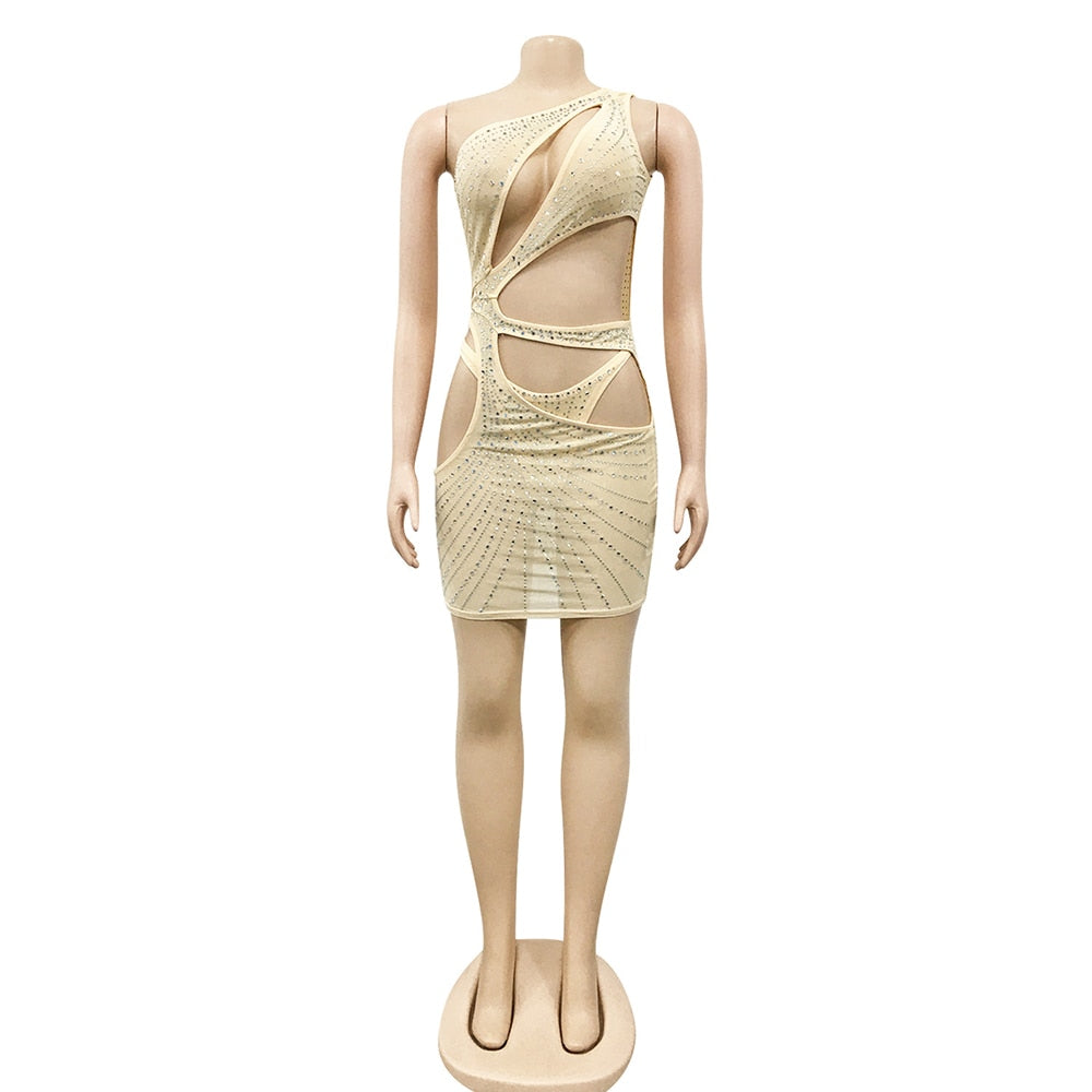 Sexy  Sequined Crystal Mesh Mini Dress