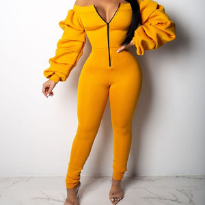 Off Shoulder Long Puff sleeve Jumpsuits