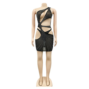 Sexy  Sequined Crystal Mesh Mini Dress