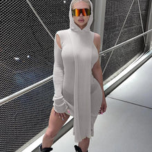 Load image into Gallery viewer, One Sleeve Hooded Knit Asymmetric Midi Dresses