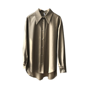 QOERLIN Coffee Blouse Loose Long Sleeve