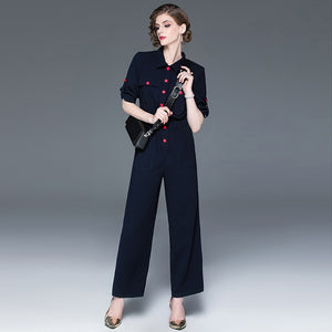 Lapel Cropped Sleeves Autumn Section Jumpsuit