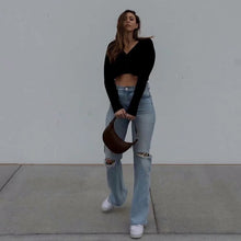 Load image into Gallery viewer, Flare Floor Ripped Jeans