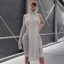 Load image into Gallery viewer, One Sleeve Hooded Knit Asymmetric Midi Dresses