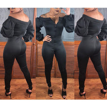 Load image into Gallery viewer, Off Shoulder Long Puff sleeve Jumpsuits