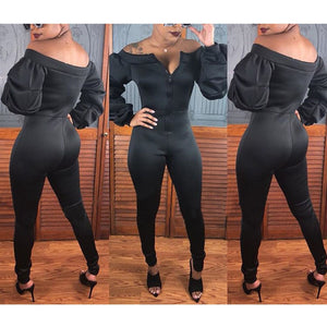 Off Shoulder Long Puff sleeve Jumpsuits