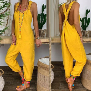 Bib Overall Sleeveless Backless Knotted Jumpsuit