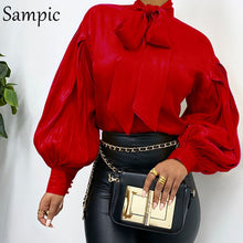 Load image into Gallery viewer, Sampic Vintage Satin Turtleneck Blouse
