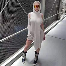 Load image into Gallery viewer, One Sleeve Hooded Knit Asymmetric Midi Dresses