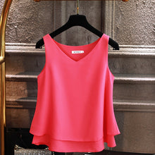Load image into Gallery viewer, Sleeveless Chiffon Shirt Solid V-neck