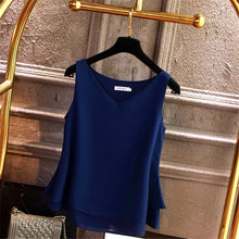 Load image into Gallery viewer, Sleeveless Chiffon Shirt Solid V-neck