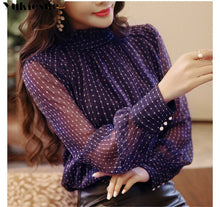 Load image into Gallery viewer, Long Sleeve Dot Lace chiffon blouse