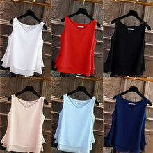 Load image into Gallery viewer, Sleeveless Chiffon Shirt Solid V-neck