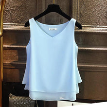Load image into Gallery viewer, Sleeveless Chiffon Shirt Solid V-neck