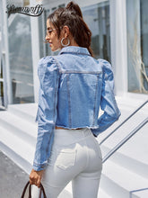 Load image into Gallery viewer, Vintage Puff  Sleeve Crop Jean Jacket