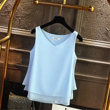 Load image into Gallery viewer, Sleeveless Chiffon Shirt Solid V-neck