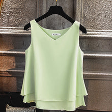 Load image into Gallery viewer, Sleeveless Chiffon Shirt Solid V-neck