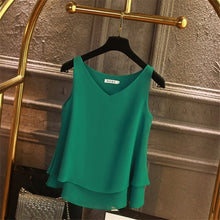 Load image into Gallery viewer, Sleeveless Chiffon Shirt Solid V-neck