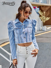 Load image into Gallery viewer, Vintage Puff  Sleeve Crop Jean Jacket