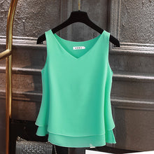Load image into Gallery viewer, Sleeveless Chiffon Shirt Solid V-neck